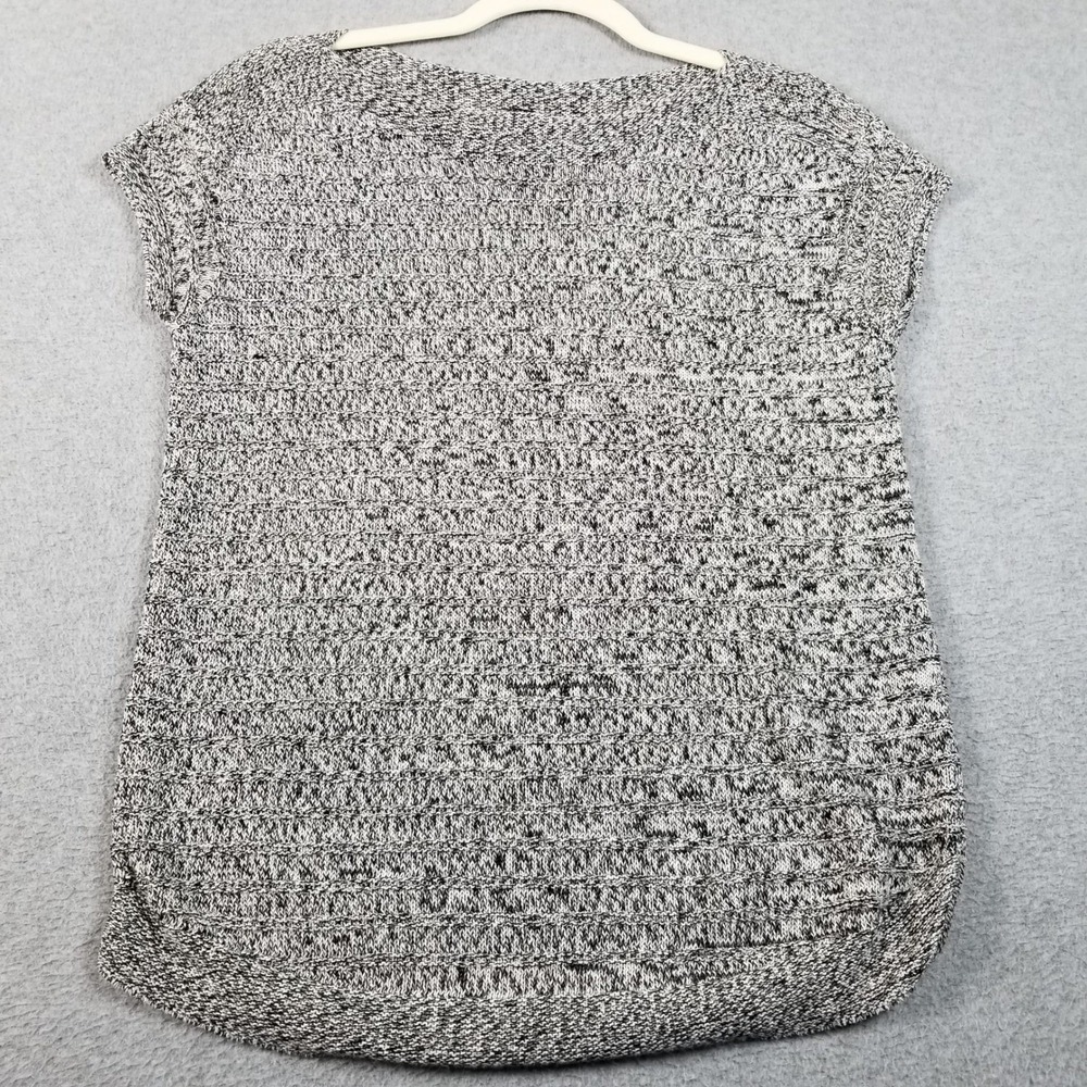 Talbots Sweater Womens SP Petite Small Linen Knit Cap Sleeve Black White Marled‎